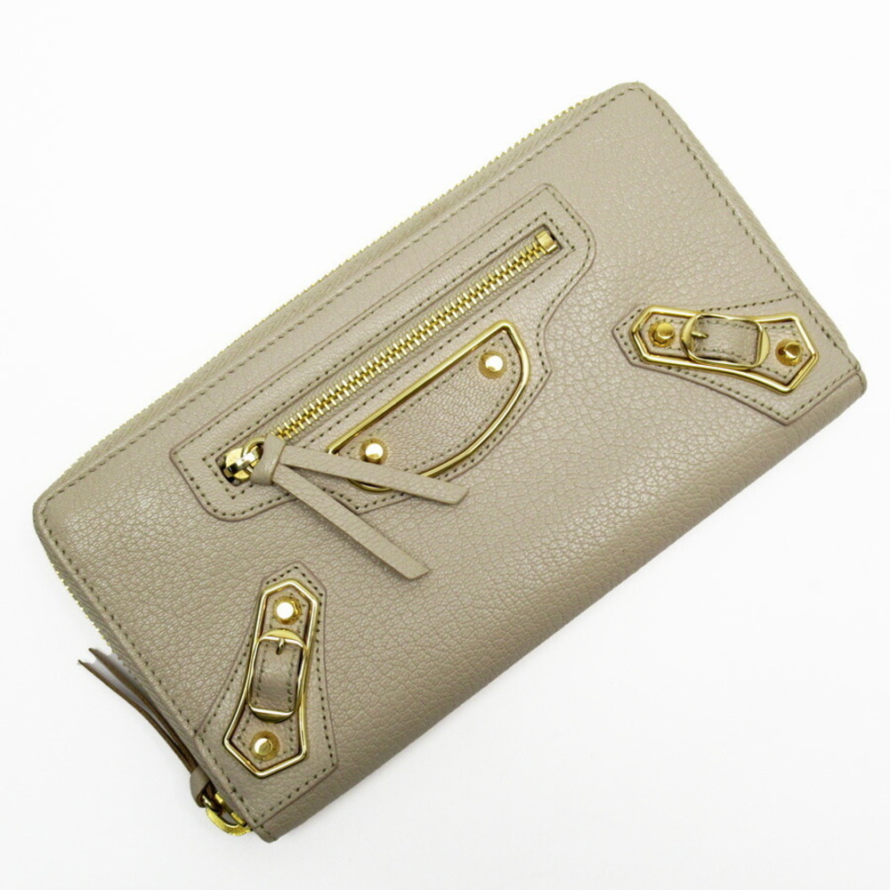 Balenciaga Giant Continental Zip Around Wallet Beige Leather